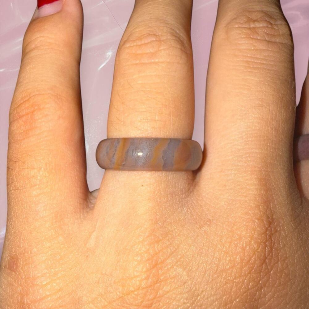 Y2K lucky pink gray brown natural banded Agate ring boho fairycore boho